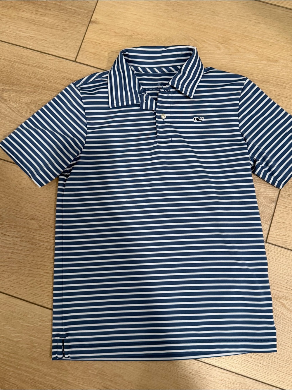Vineyard Vines blue striped polo shirt boys 7 performance material sankaty